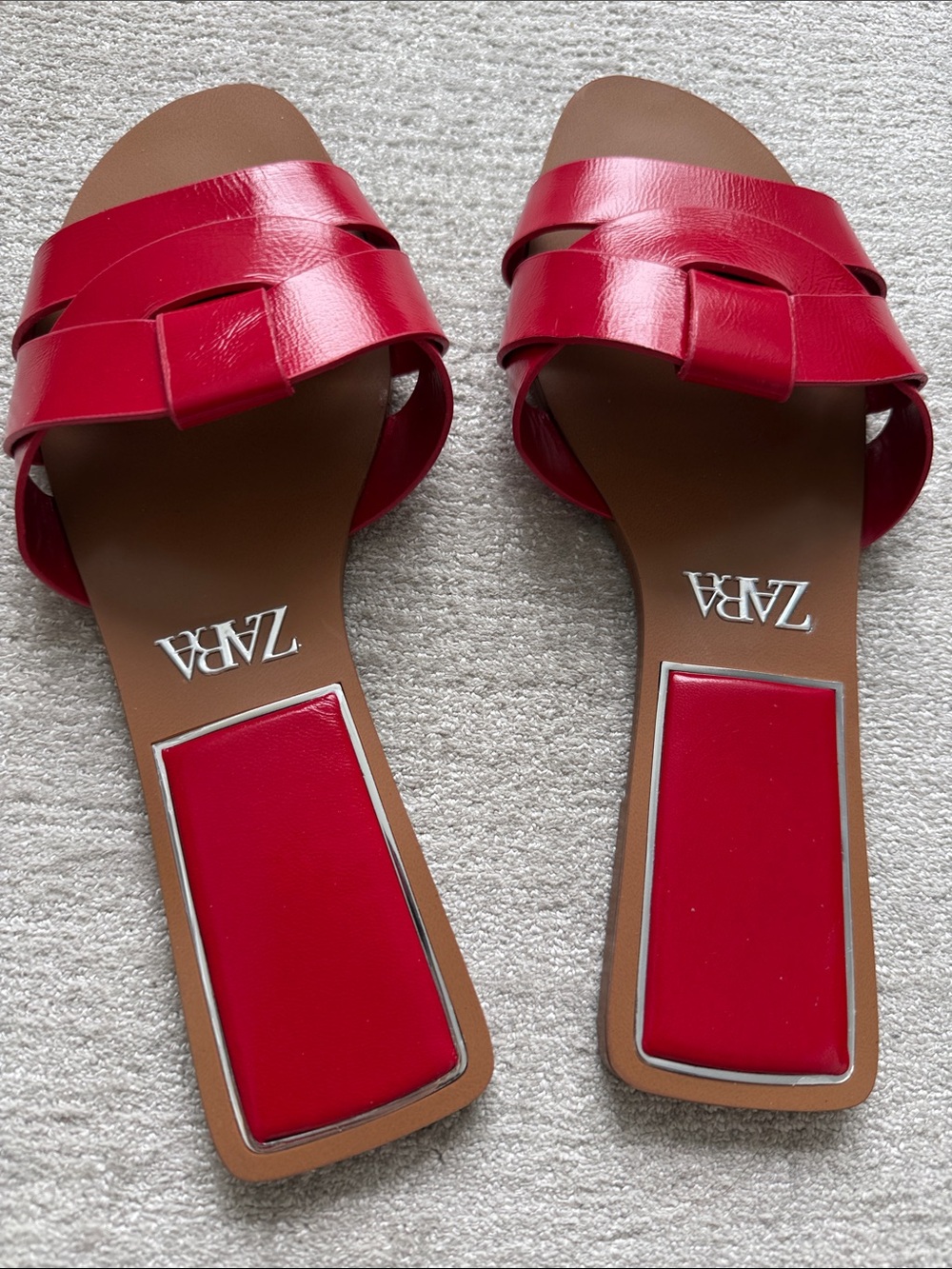 Zara Red Braided Leather Slide Sandals